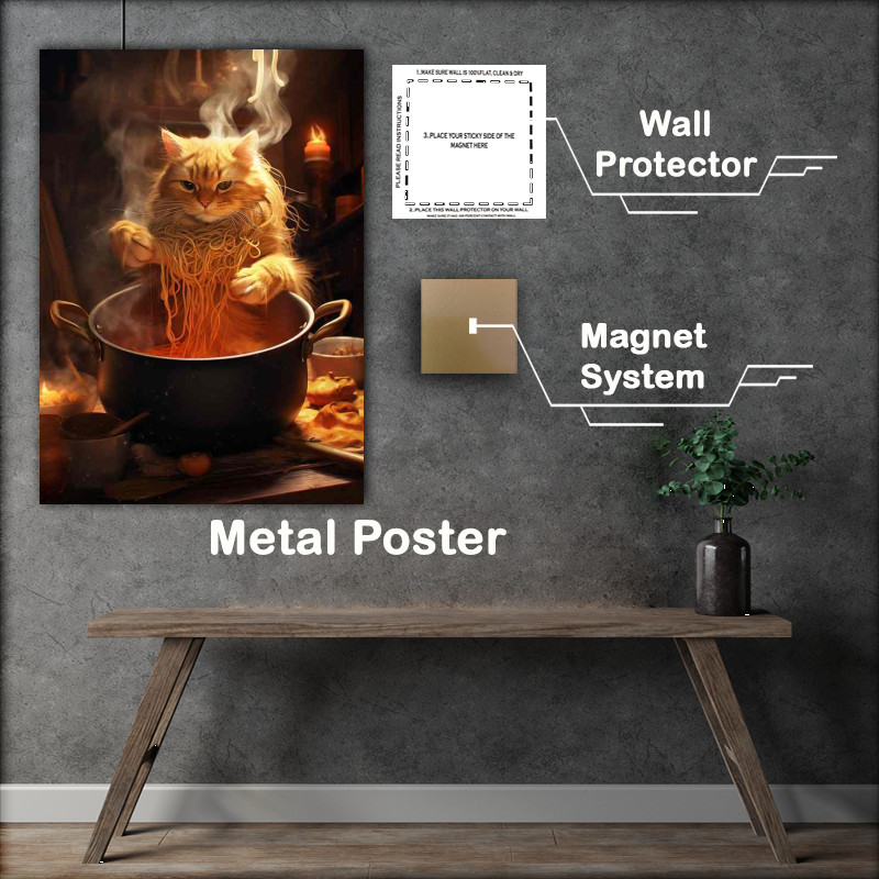 Buy Metal Poster : (A Cat Is Cooking Pasta Whisker Whisking)