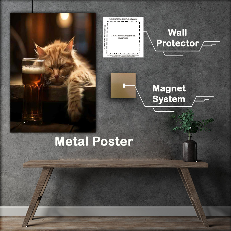 Buy Metal Poster : (Hops And Whiskers Cats Enjoying the Brewery Life)