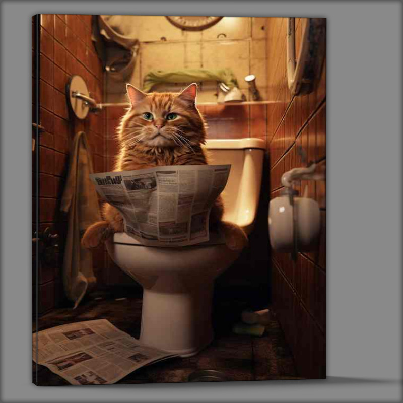 Buy Canvas : (Litter ary Genius Cartoon Cats Engrossed in News on the Loo)