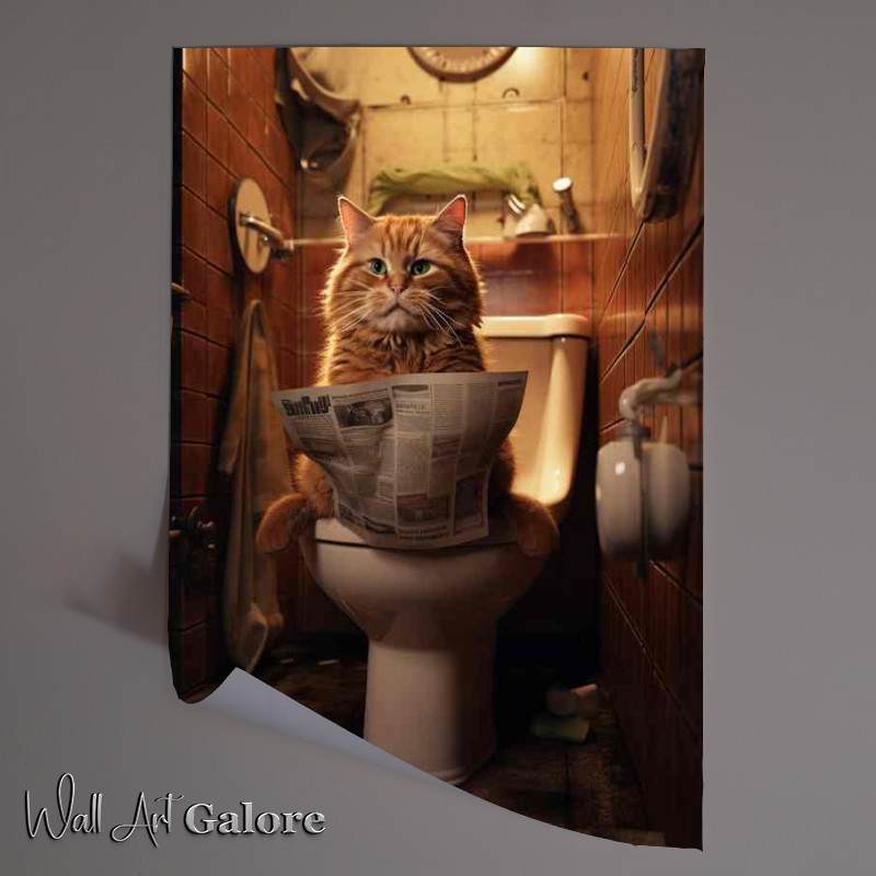 Buy Unframed Poster : (Litter ary Genius Cartoon Cats Engrossed in News on the Loo)