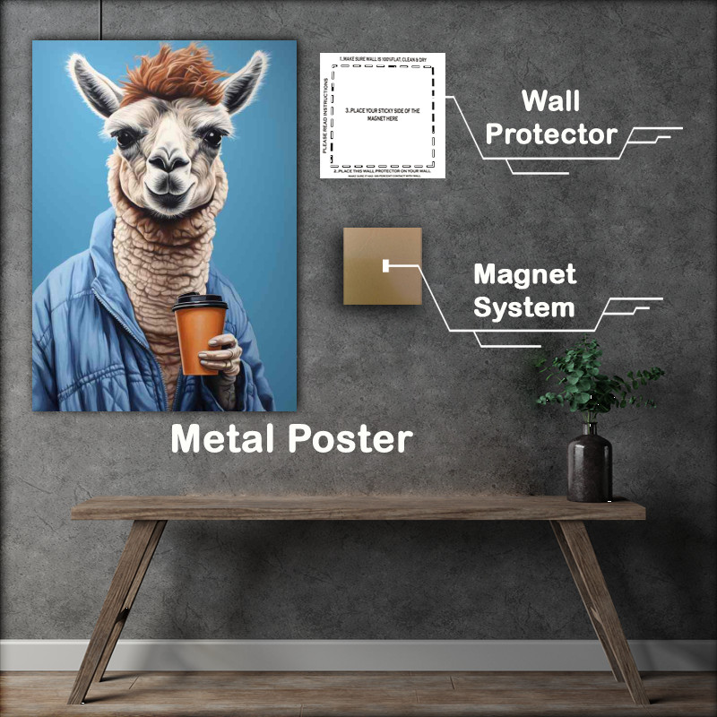 Buy Metal Poster : (Llama Taking a Moment with a Mug)