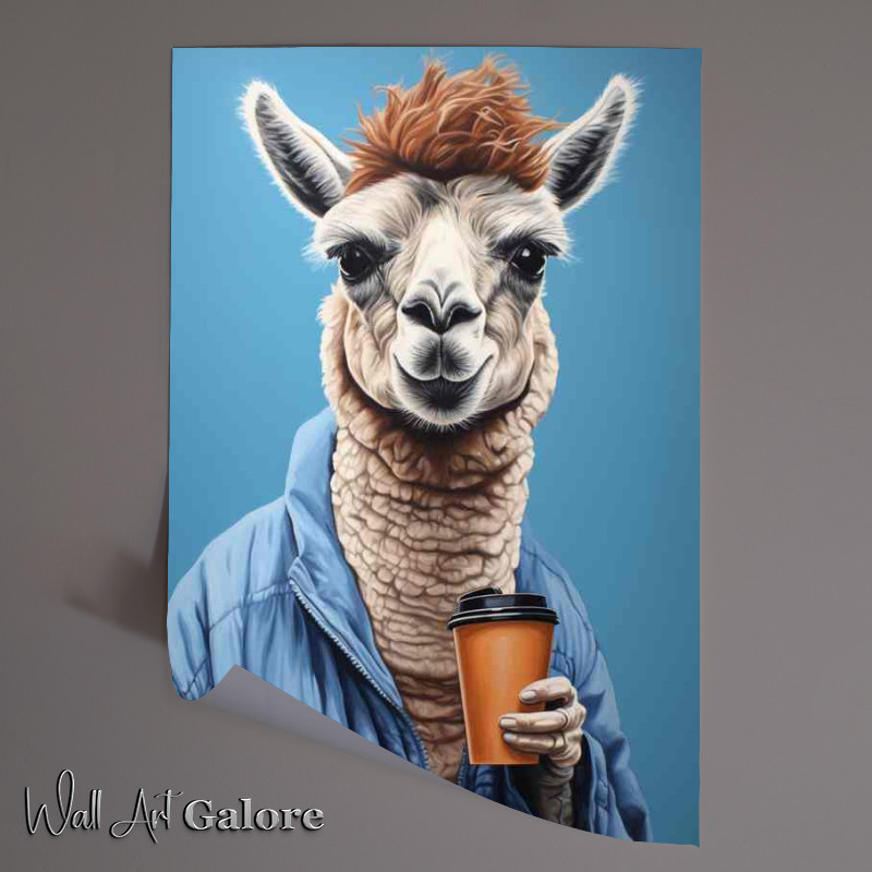 Buy Unframed Poster : (Llama Taking a Moment with a Mug)
