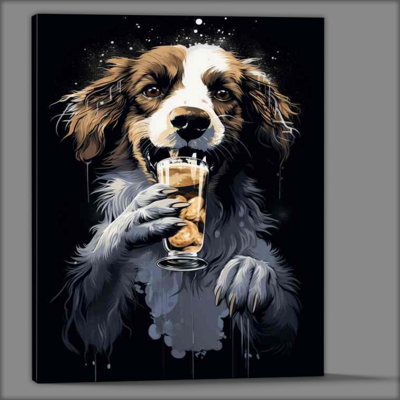 Buy Canvas : (Paws & Pints Art of Dogs Relishing a Cold Brew)