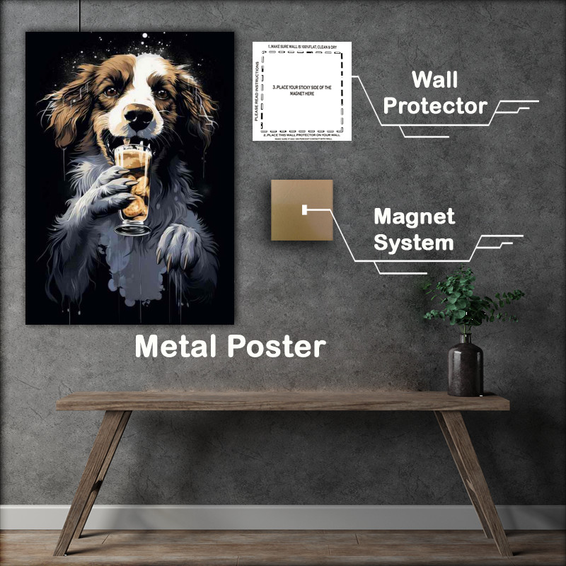 Buy Metal Poster : (Paws & Pints Art of Dogs Relishing a Cold Brew)