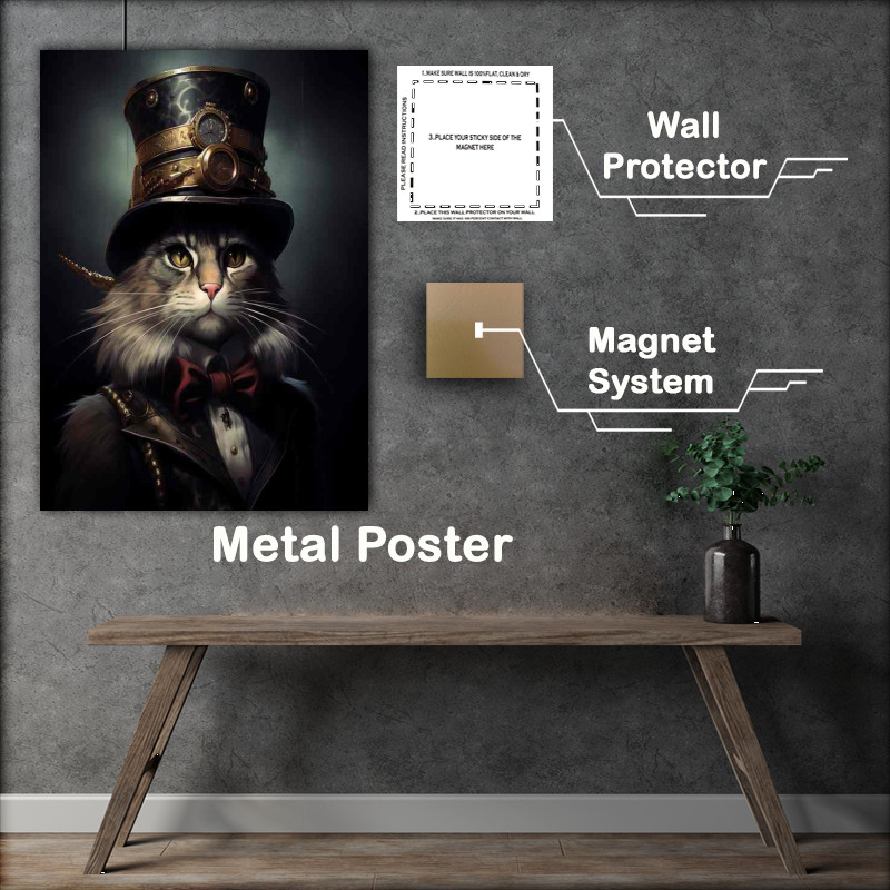 Buy Metal Poster : (Top Hat Tech Cats Navigating the Neon Streets)