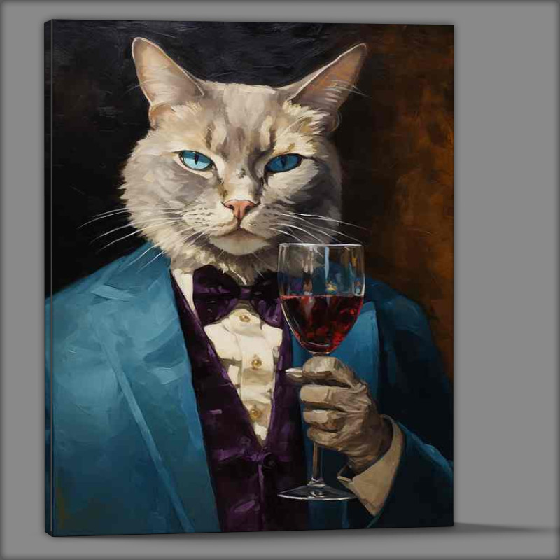 Buy Canvas : (Wine And Whiskers Cat Art Classy Touch)