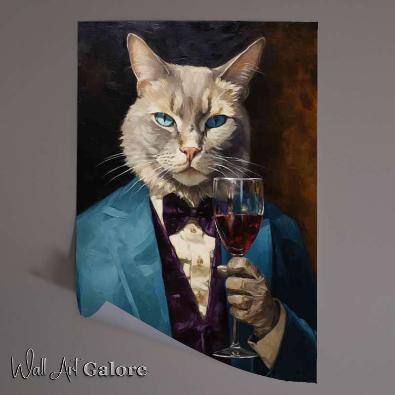 Buy Unframed Poster : (Wine And Whiskers Cat Art Classy Touch)