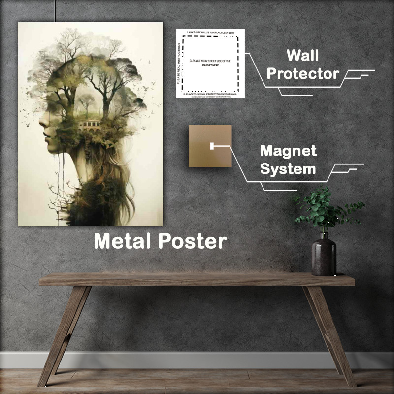 Buy Metal Poster : (Artistic Forest and Wildlife Fusion Mixed Womans Head)