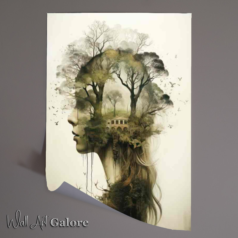 Buy Unframed Poster : (Artistic Forest and Wildlife Fusion Mixed Womans Head)