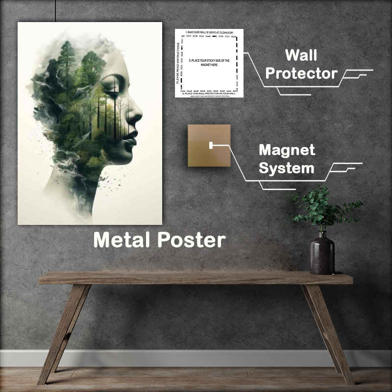 Buy Metal Poster : (Beautiful Duality of a woman and the forest)