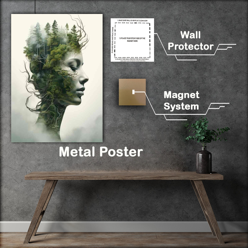 Buy Metal Poster : (Beautiful Forest Double Exposure amd a womans head)