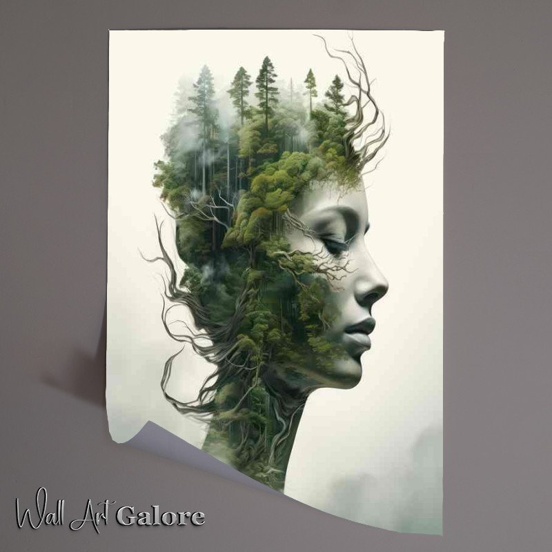 Buy Unframed Poster : (Beautiful Forest Double Exposure amd a womans head)