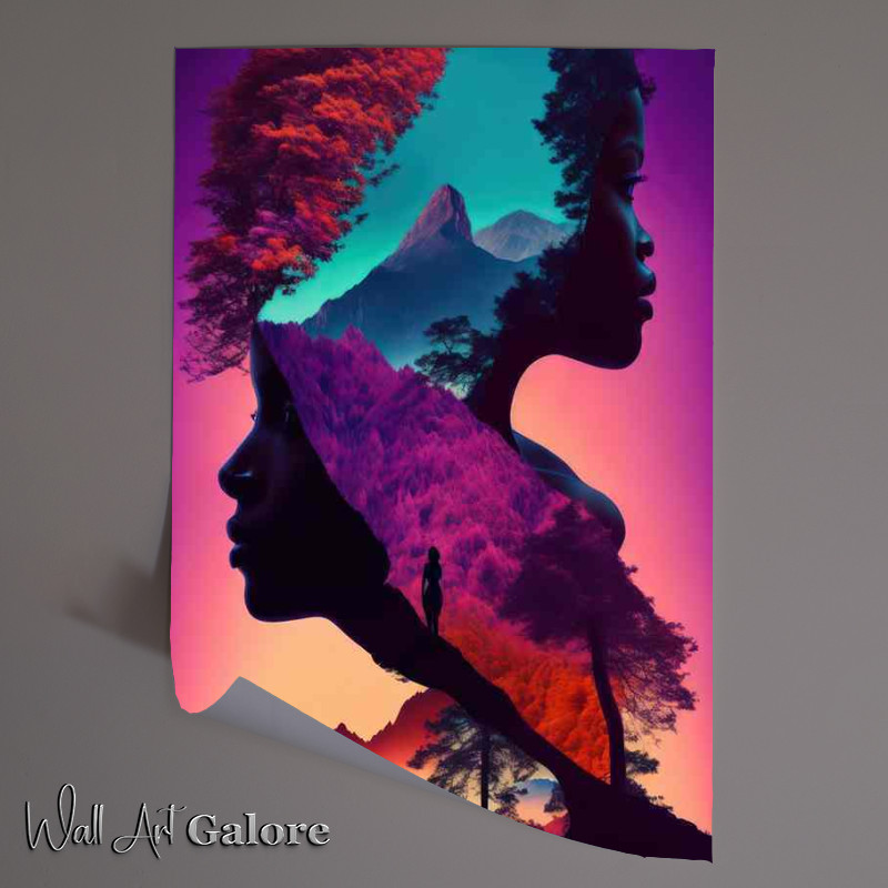 Buy Unframed Poster : (Creative a wommans profile with trees and mountains)