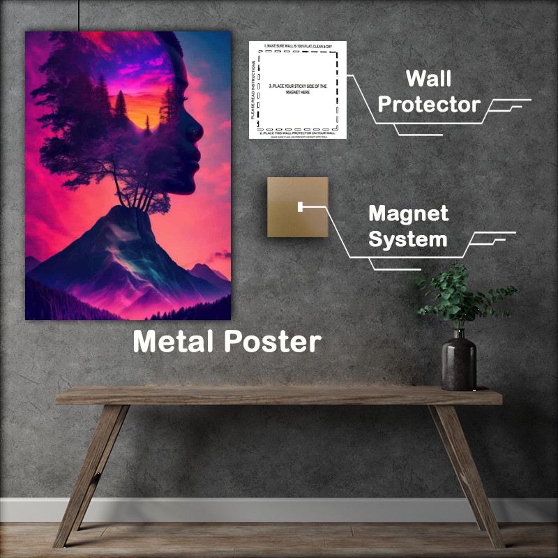 Buy Metal Poster : (Creative trees and mountains exposure in the background)
