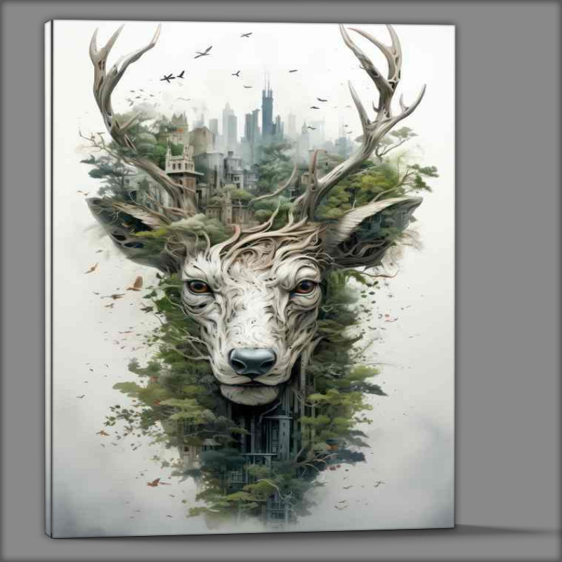 Buy Canvas : (Dreamlike Duality A Stags Head)