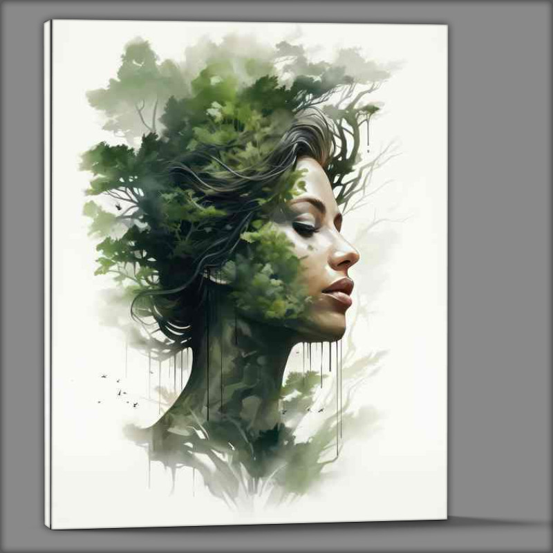 Buy Canvas : (Dual Nature Expressive Ladys Head Exposure Forestscapes)