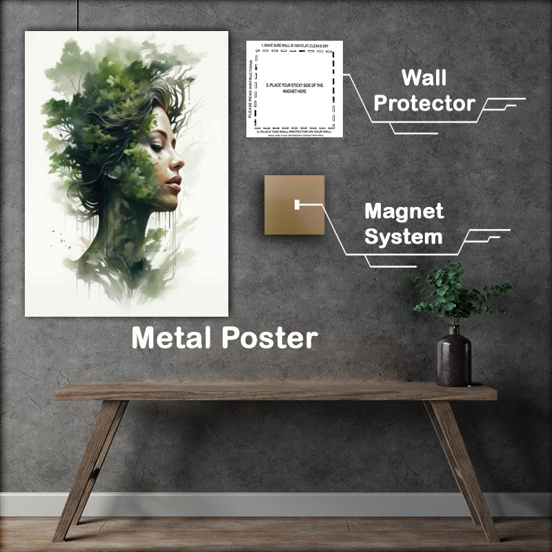 Buy Metal Poster : (Dual Nature Expressive Ladys Head Exposure Forestscapes)