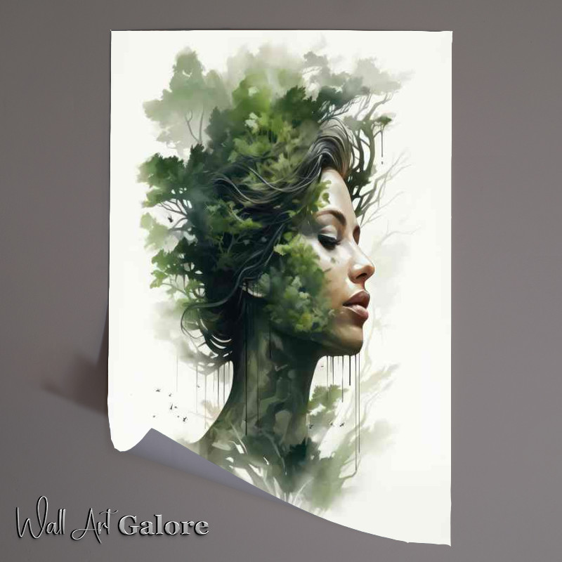 Buy Unframed Poster : (Dual Nature Expressive Ladys Head Exposure Forestscapes)