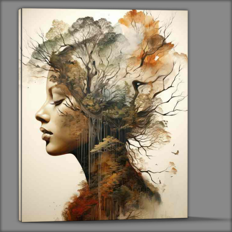 Buy Canvas : (Dual Realms Revealed Womans Artistic Forest Double Imagery)