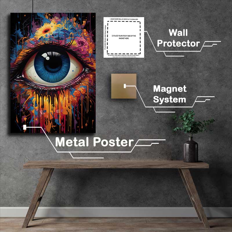 Buy Metal Poster : (Whimsical Color Explosion the eye of the face on the)