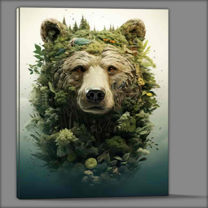 Buy Canvas : (Elegant Wilderness Beautiful Forest Double Exposure of a bear)