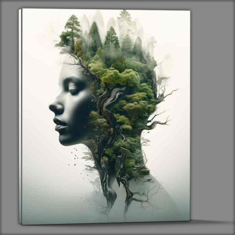 Buy Canvas : (Enchanting Double Vision of the Forest and a woman)