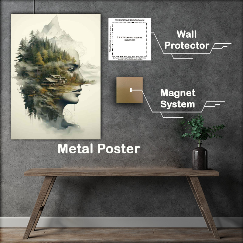 Buy Metal Poster : (Enigmatic Elegance Double Exposure Forest Beauty)
