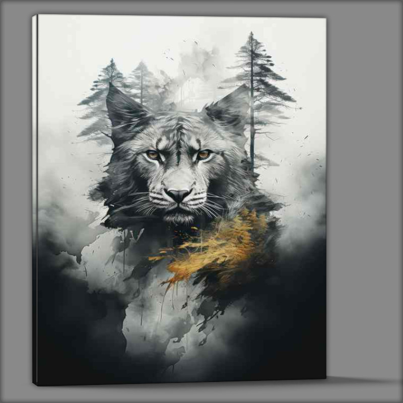 Buy Canvas : (Natures Nebula Double Exposure Mountain Cat Art)
