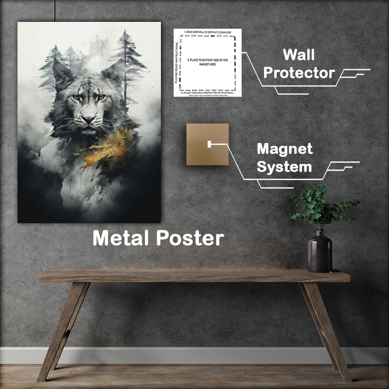 Buy Metal Poster : (Natures Nebula Double Exposure Mountain Cat Art)