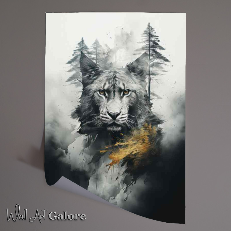 Buy Unframed Poster : (Natures Nebula Double Exposure Mountain Cat Art)
