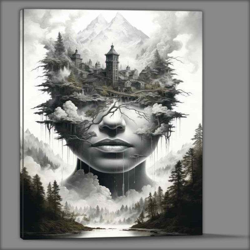 Buy Canvas : (Reflections Double Exposure Natures Mirror And A Womans Head)