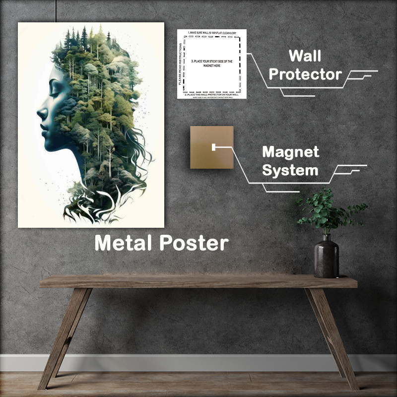 Buy Metal Poster : (Stunning Forest Double Vision and a ladys head)