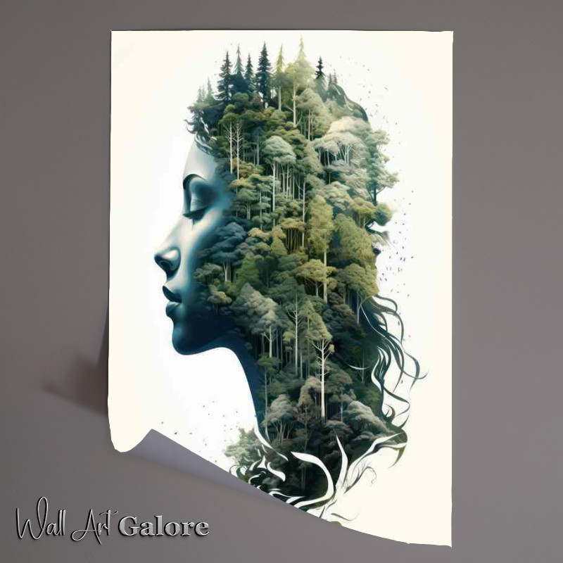 Buy Unframed Poster : (Stunning Forest Double Vision and a ladys head)