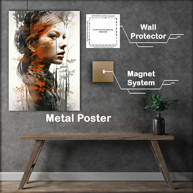 Buy Metal Poster : (Synergy Double Exposure Forest Dreams girl in the woods)