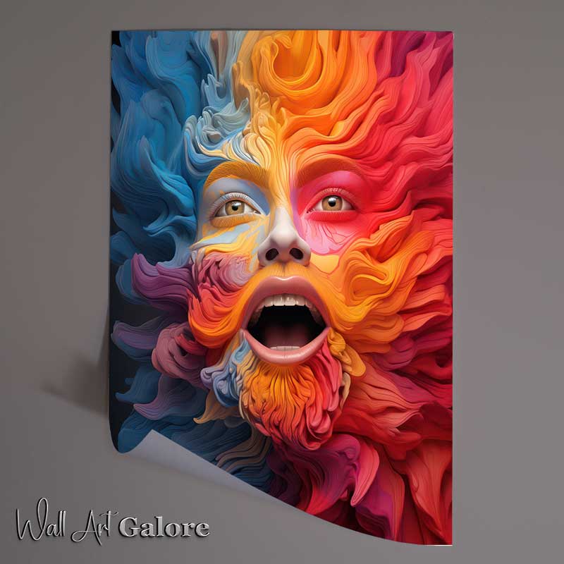 Buy Unframed Poster : (Whimsical Colorplay colorful hairy face)