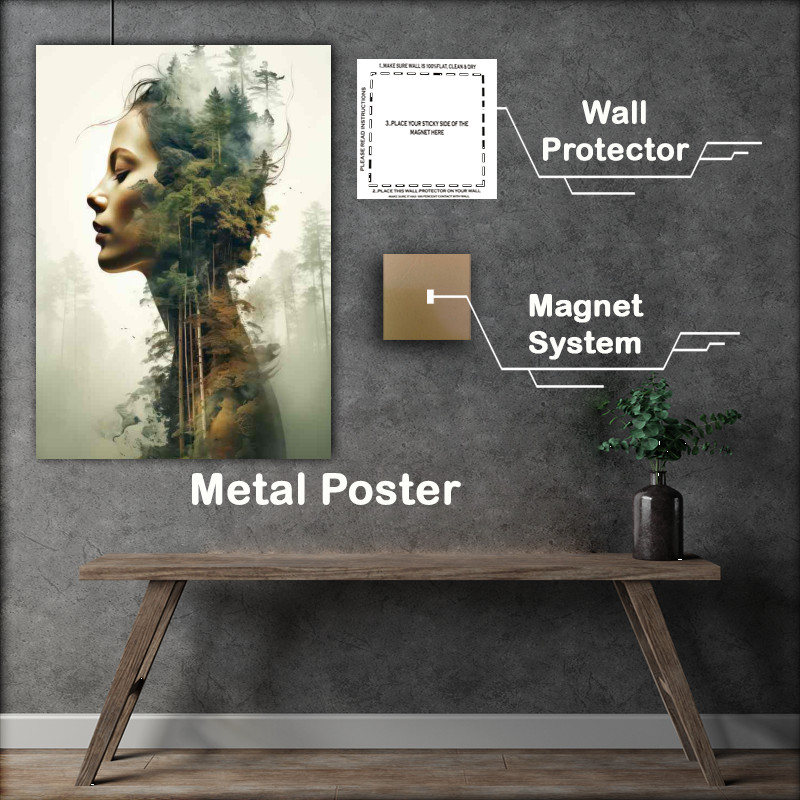 Buy Metal Poster : (Wilderness Woman Dual Imagery of Forestscapes)