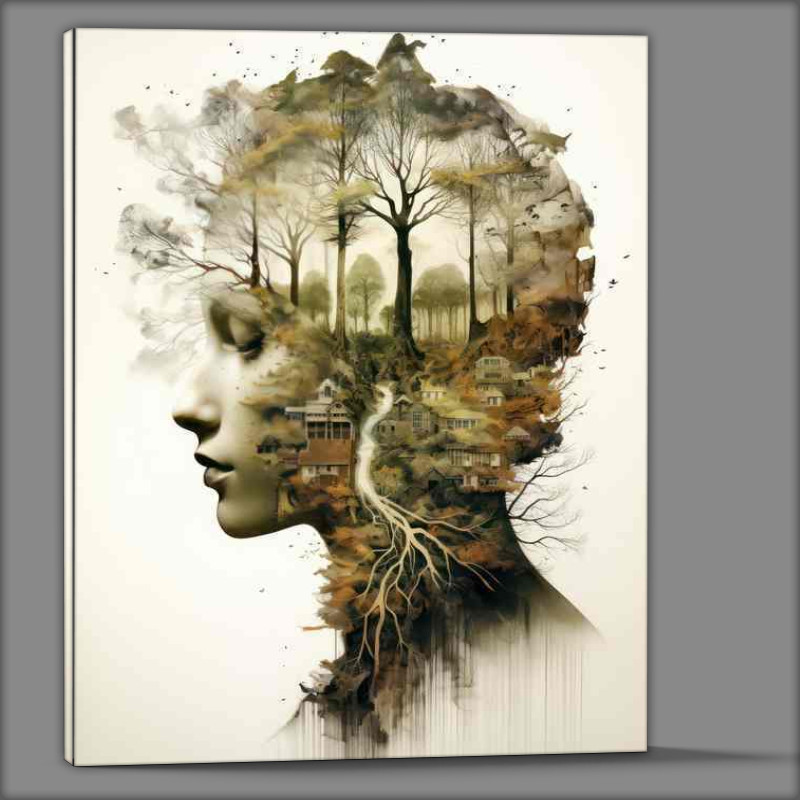 Buy Canvas : (Wilderness in Layers Double Exposure Drama Womans Head)