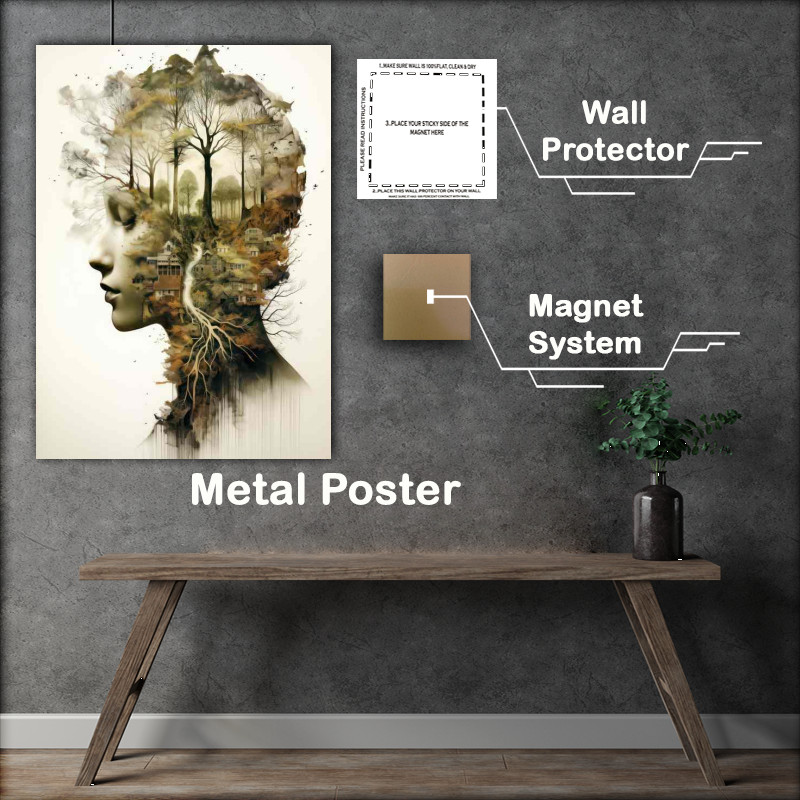 Buy Metal Poster : (Wilderness in Layers Double Exposure Drama Womans Head)