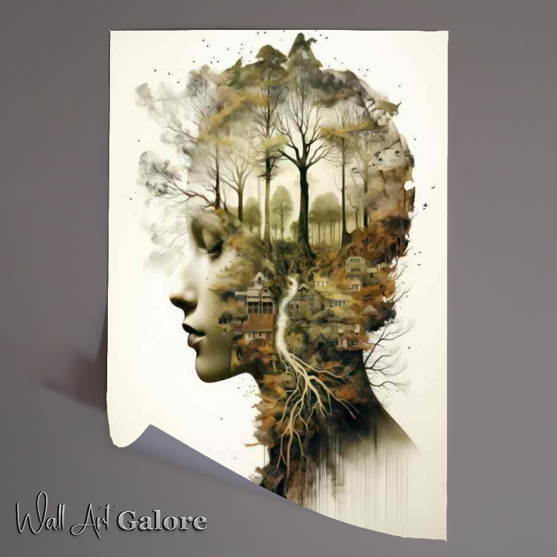 Buy Unframed Poster : (Wilderness in Layers Double Exposure Drama Womans Head)