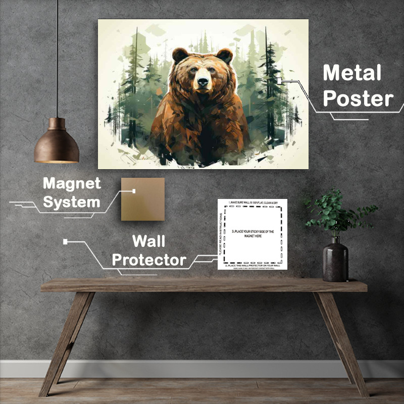 Buy Metal Poster : (Ethereal Bear Silhouette Amidst the Pines)
