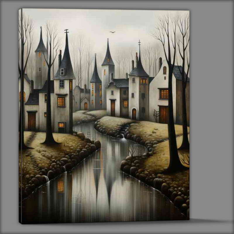 Buy Canvas : (Charming Whimsy Artistic Village Exploration)