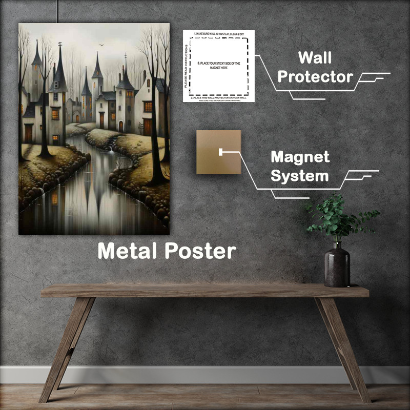 Buy Metal Poster : (Charming Whimsy Artistic Village Exploration)