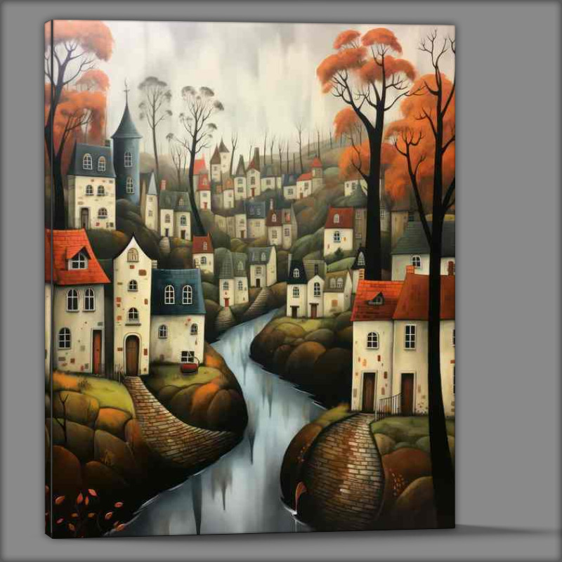 Buy Canvas : (Cheerful Village Scenes Pastel Whimsy)