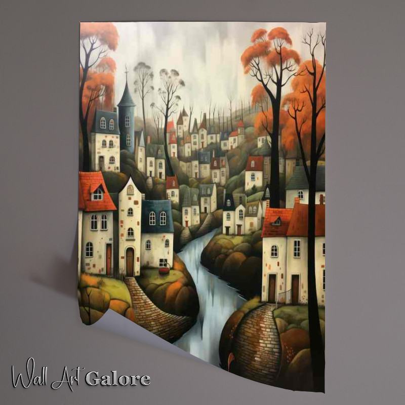 Buy Unframed Poster : (Cheerful Village Scenes Pastel Whimsy)