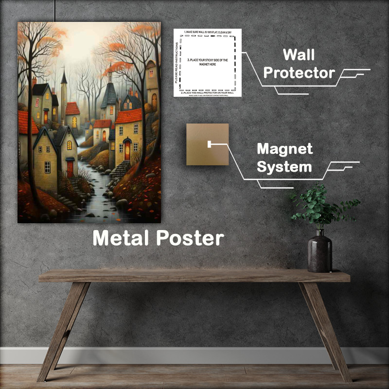 Buy Metal Poster : (Joyful Village Life Pastel Tones Everywhere)