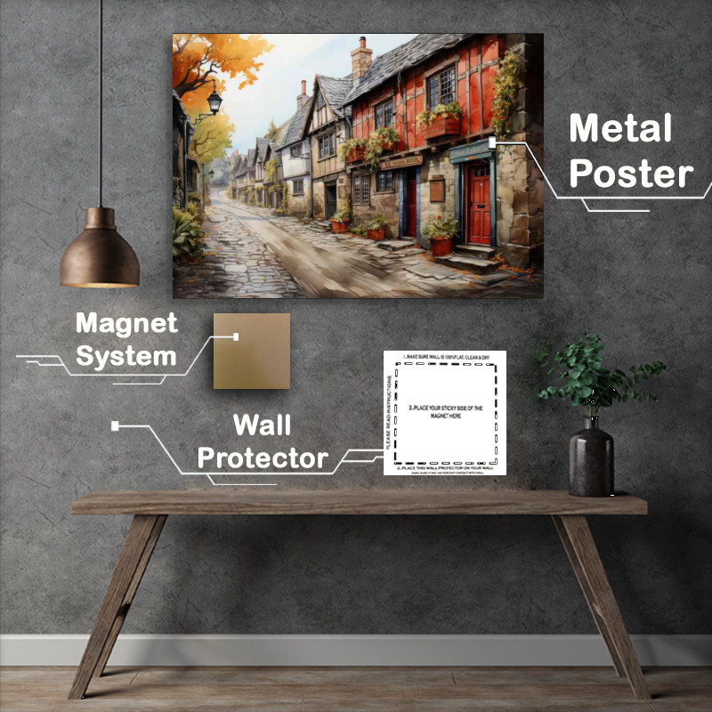 Buy Metal Poster : (Artistic Village Scenes Rainbow Whimsy Displayed)