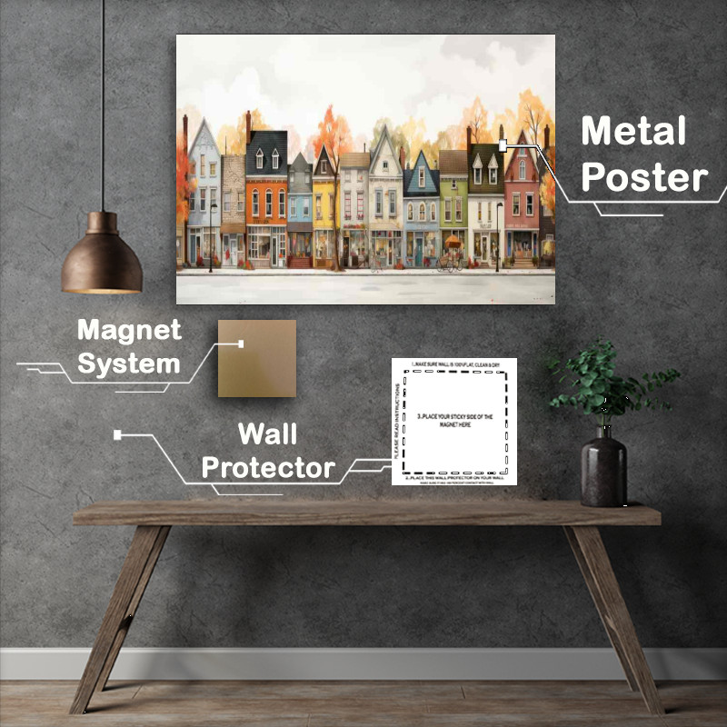 Buy Metal Poster : (Colourful Whimsical Village Lively Scene)
