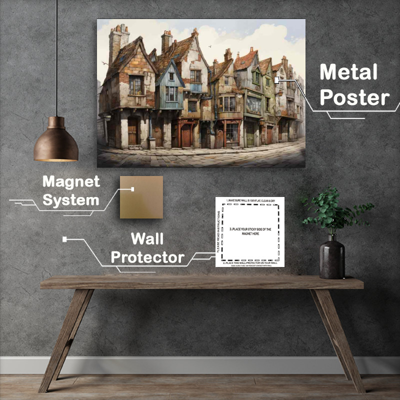 Buy Metal Poster : (Pastel Dreams Quirky Village Life Unveiled)