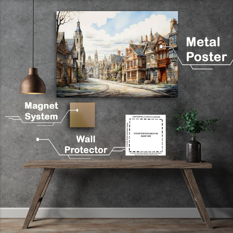 Buy Metal Poster : (Vivid Whimsy Quirky Village Exploration)