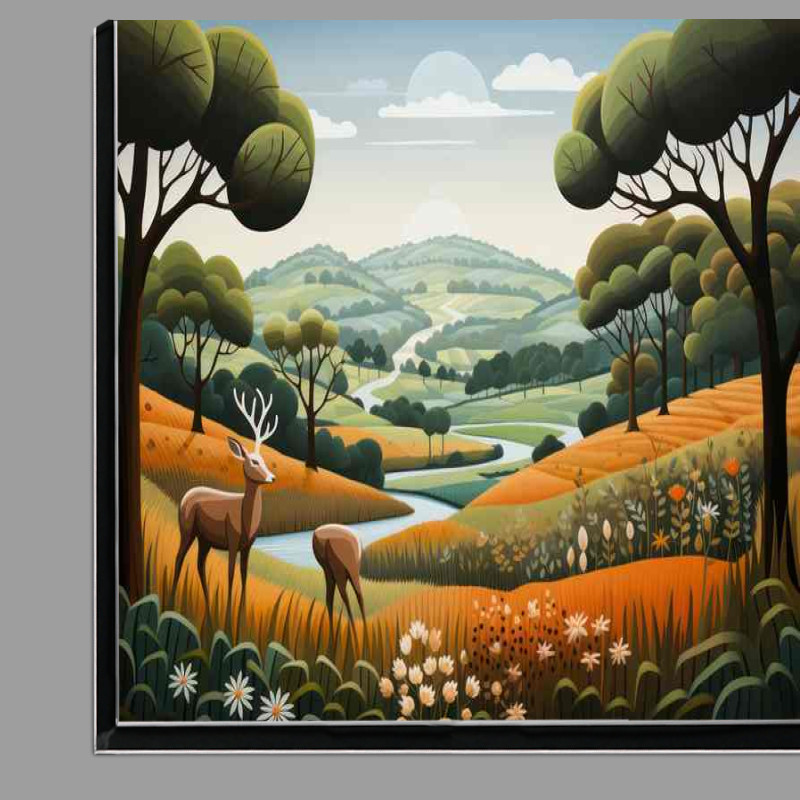 Buy Di-Bond : (Deer On the Hilside With A River)